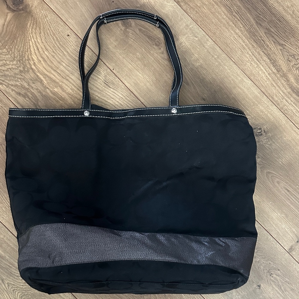 Coach Black Canvas Tote Bag with Textured Trim